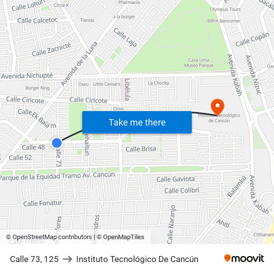Calle 73, 125 to Instituto Tecnológico De Cancún map