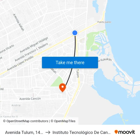 Avenida Tulum, 1487 to Instituto Tecnológico De Cancún map