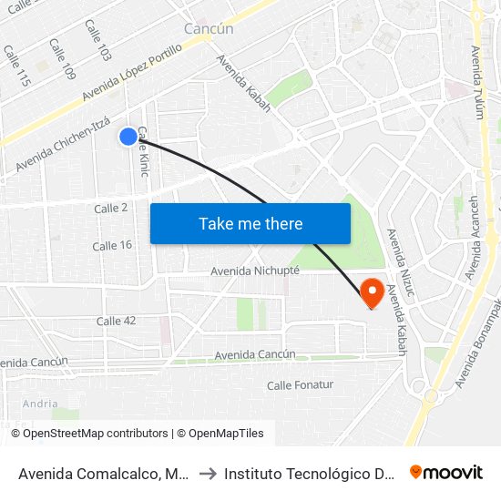 Avenida Comalcalco, Mz. 6 Lt. 5 to Instituto Tecnológico De Cancún map