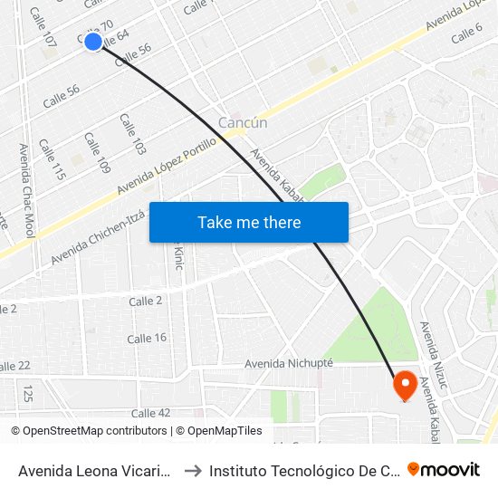 Avenida Leona Vicario, 219 to Instituto Tecnológico De Cancún map