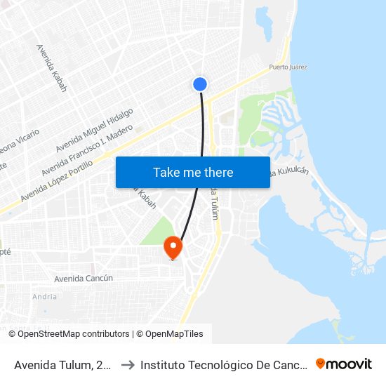 Avenida Tulum, 212 to Instituto Tecnológico De Cancún map