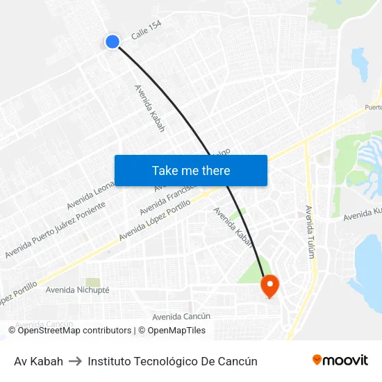 Av Kabah to Instituto Tecnológico De Cancún map