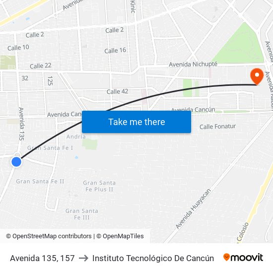 Avenida 135, 157 to Instituto Tecnológico De Cancún map