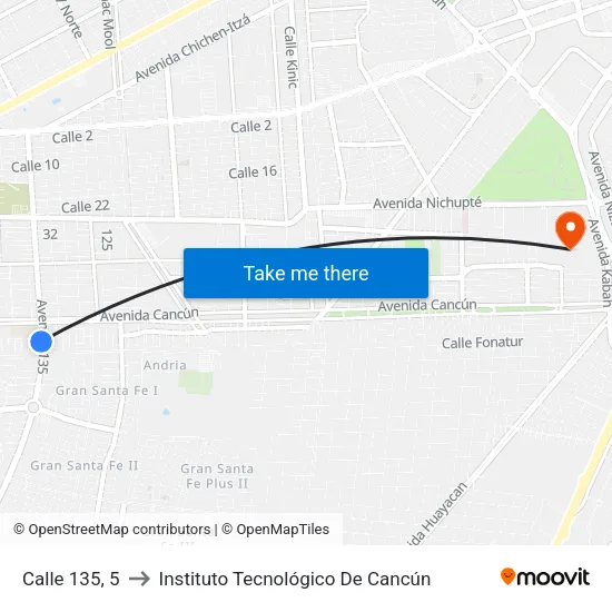 Calle 135, 5 to Instituto Tecnológico De Cancún map