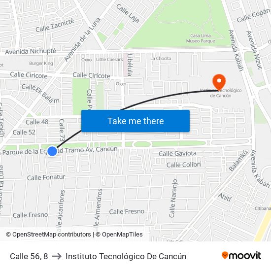 Calle 56, 8 to Instituto Tecnológico De Cancún map