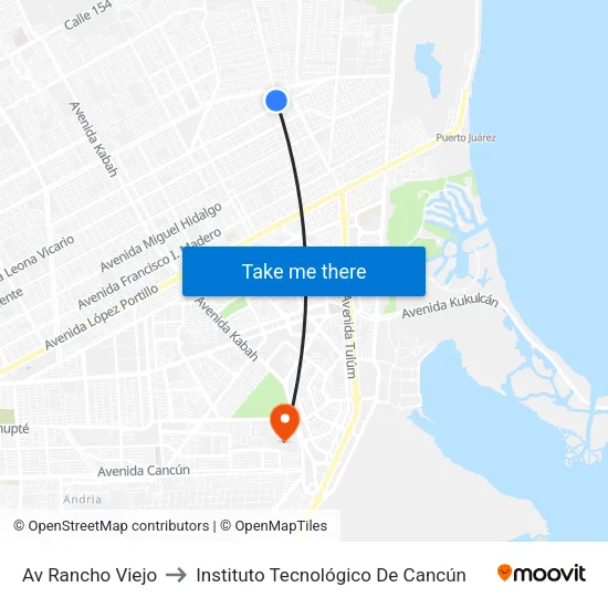 Av Rancho Viejo to Instituto Tecnológico De Cancún map