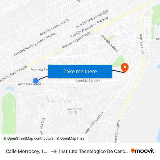 Calle Morrocoy, 155 to Instituto Tecnológico De Cancún map