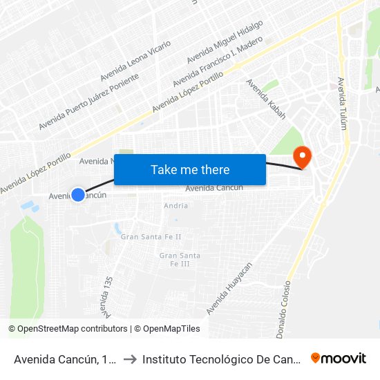 Avenida Cancún, 129 to Instituto Tecnológico De Cancún map