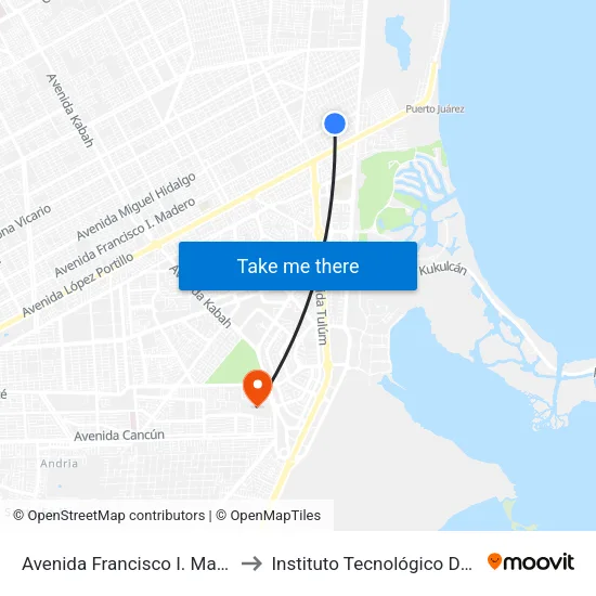 Avenida Francisco I. Madero, 147 to Instituto Tecnológico De Cancún map