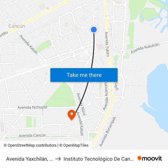 Avenida Yaxchilán, 68 to Instituto Tecnológico De Cancún map