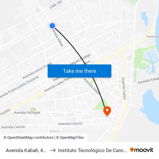 Avenida Kabah, 401 to Instituto Tecnológico De Cancún map