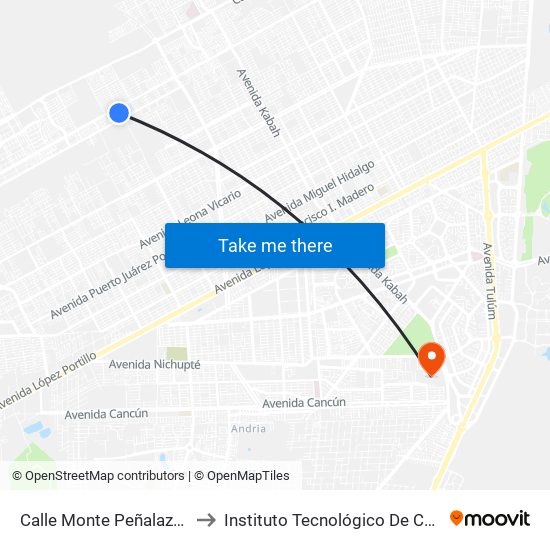 Calle Monte Peñalaza, 37 to Instituto Tecnológico De Cancún map