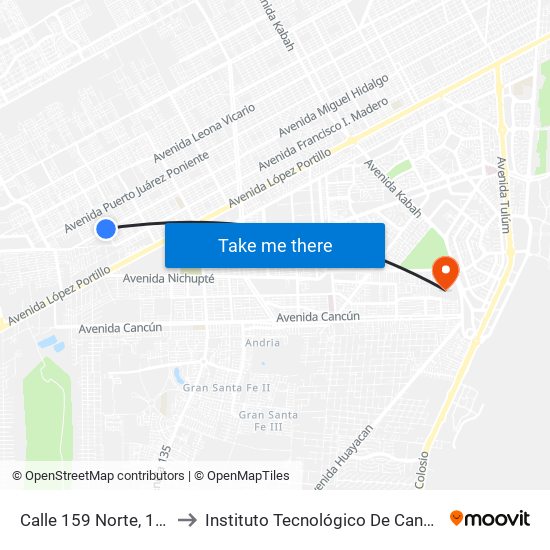 Calle 159 Norte, 143 to Instituto Tecnológico De Cancún map