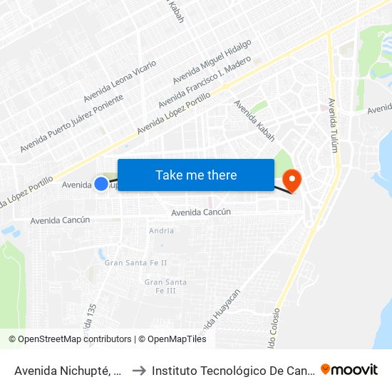 Avenida Nichupté, 517 to Instituto Tecnológico De Cancún map