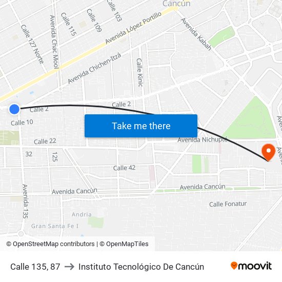 Calle 135, 87 to Instituto Tecnológico De Cancún map