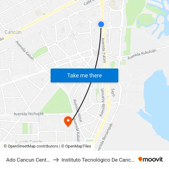 Ado Cancun Centro to Instituto Tecnológico De Cancún map