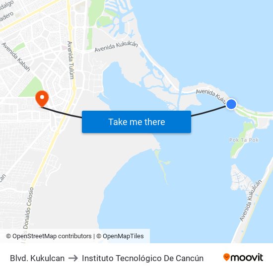Blvd. Kukulcan to Instituto Tecnológico De Cancún map