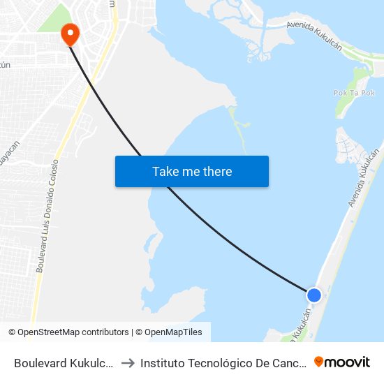 Boulevard Kukulcan to Instituto Tecnológico De Cancún map