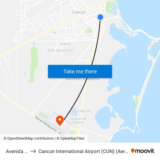 Avenida Tulum, 53 to Cancun International Airport (CUN) (Aeropuerto Internacional de Cancún) map