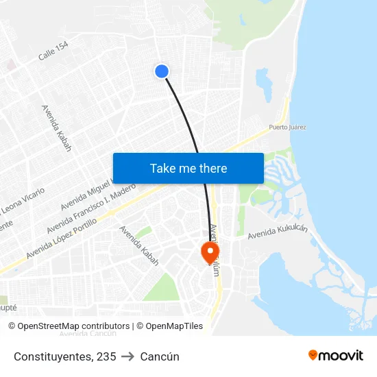 Constituyentes, 235 to Cancún map