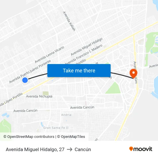 Avenida Miguel Hidalgo, 27 to Cancún map