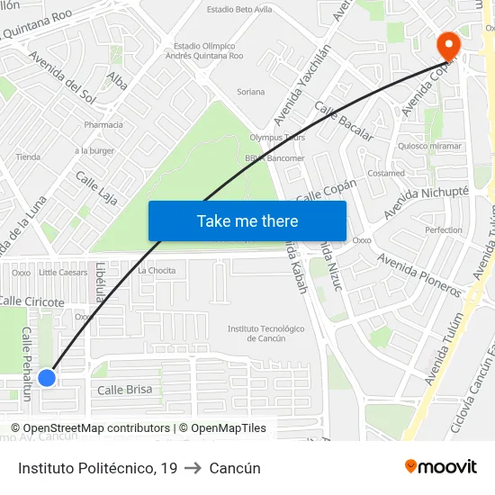 Instituto Politécnico, 19 to Cancún map