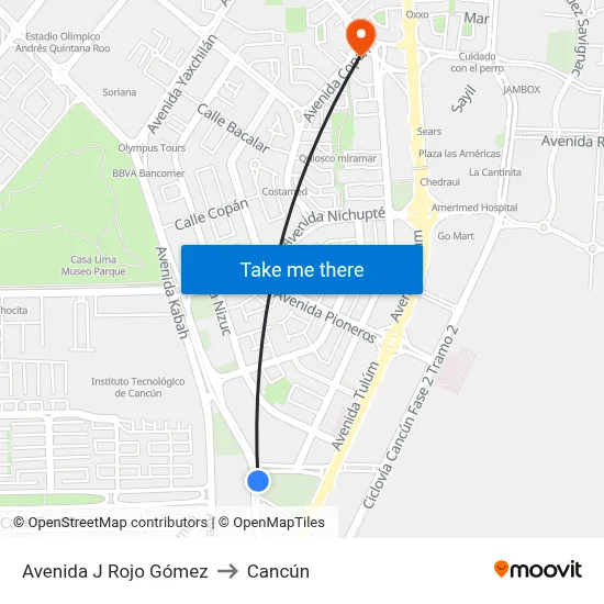 Avenida J Rojo Gómez to Cancún map
