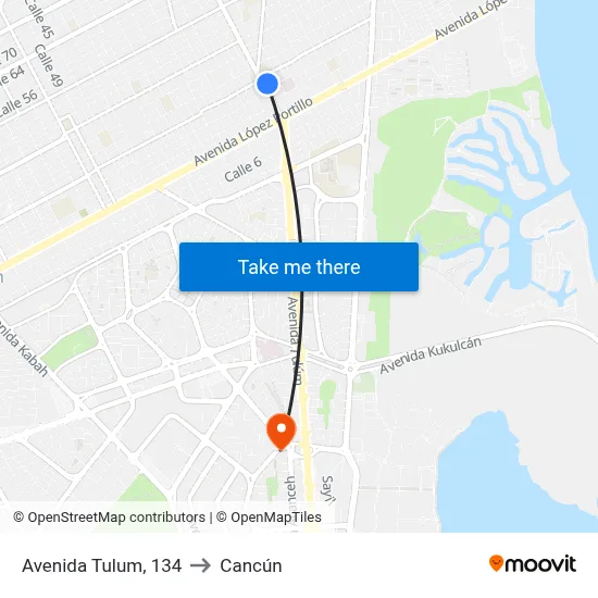 Avenida Tulum, 134 to Cancún map