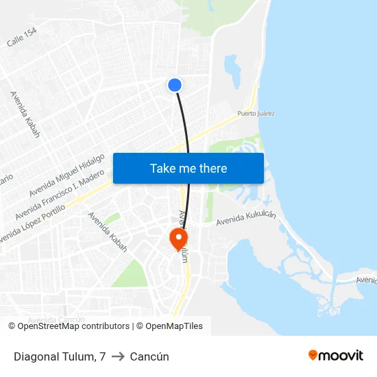 Diagonal Tulum, 7 to Cancún map