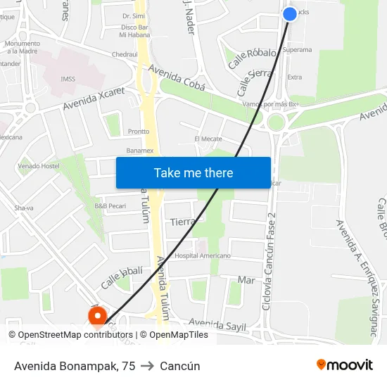 Avenida Bonampak, 75 to Cancún map