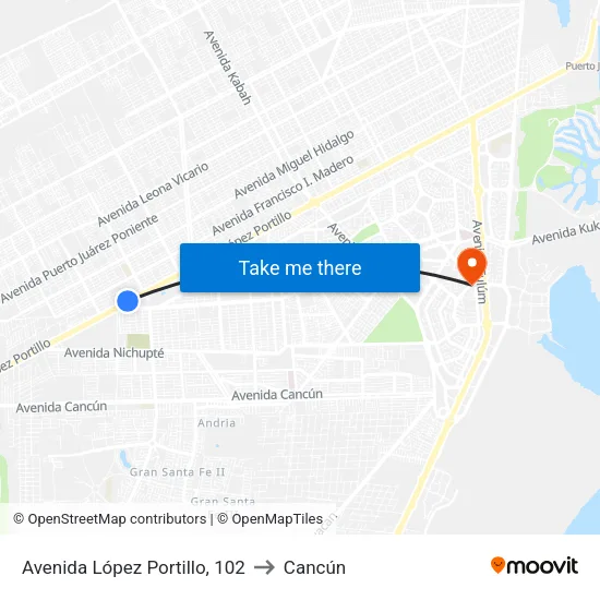 Avenida López Portillo, 102 to Cancún map