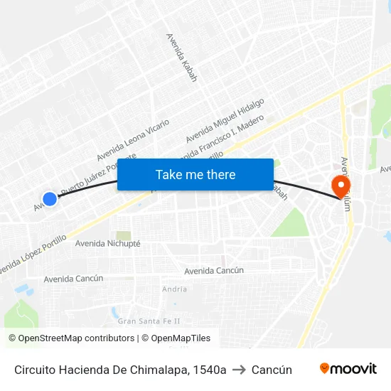 Circuito Hacienda De Chimalapa, 1540a to Cancún map