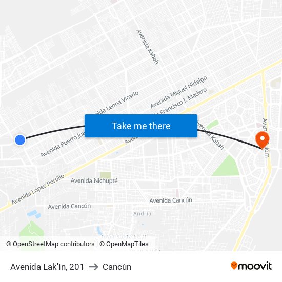 Avenida Lak'In, 201 to Cancún map