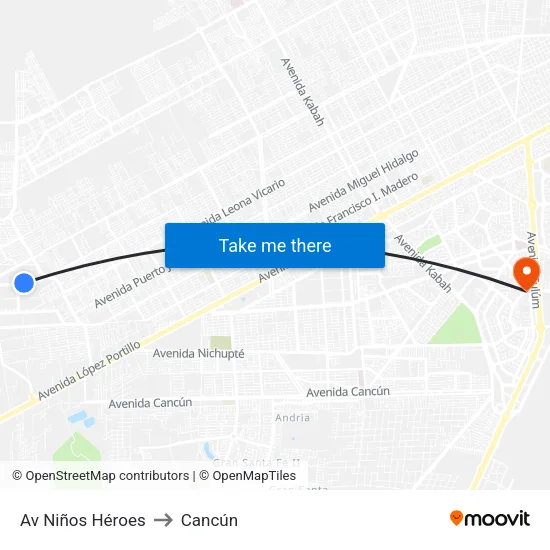 Av Niños Héroes to Cancún map