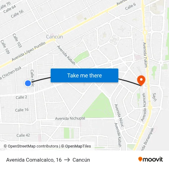 Avenida Comalcalco, 16 to Cancún map