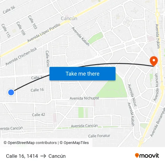 Calle 16, 1414 to Cancún map