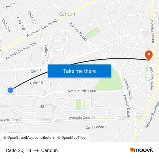 Calle 20, 18 to Cancún map