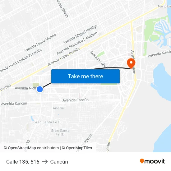 Calle 135, 516 to Cancún map