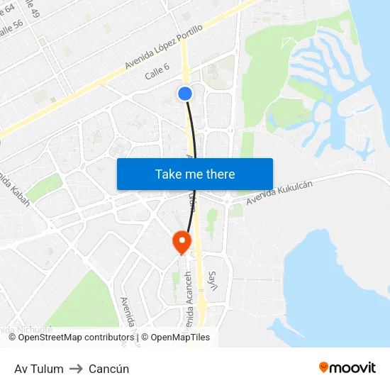 Av Tulum to Cancún map