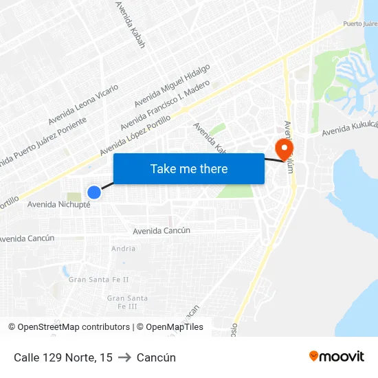 Calle 129 Norte, 15 to Cancún map