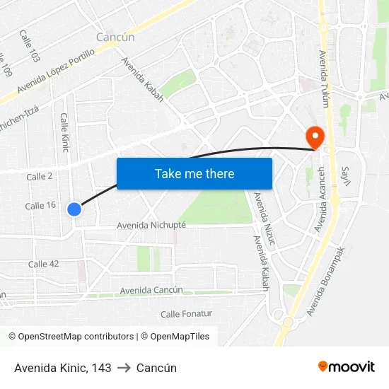 Avenida Kinic, 143 to Cancún map
