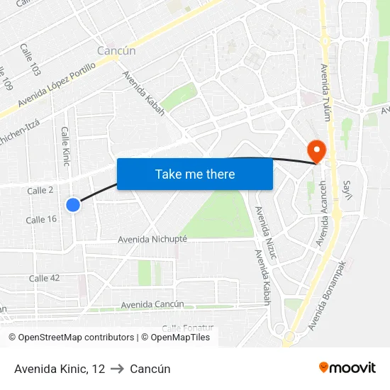 Avenida Kinic, 12 to Cancún map