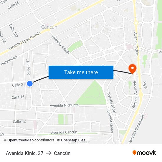 Avenida Kinic, 27 to Cancún map