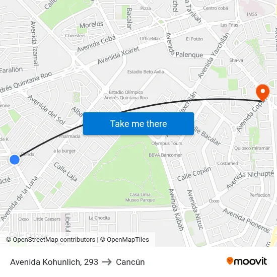 Avenida Kohunlich, 293 to Cancún map