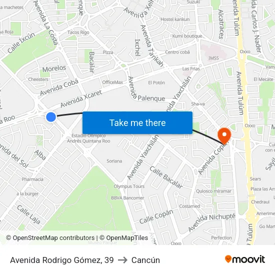 Avenida Rodrigo Gómez, 39 to Cancún map