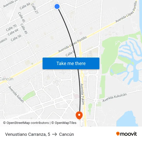 Venustiano Carranza, 5 to Cancún map
