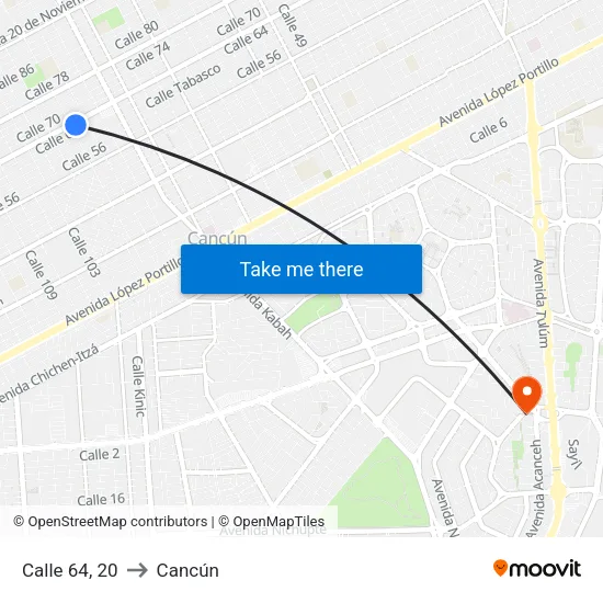 Calle 64, 20 to Cancún map