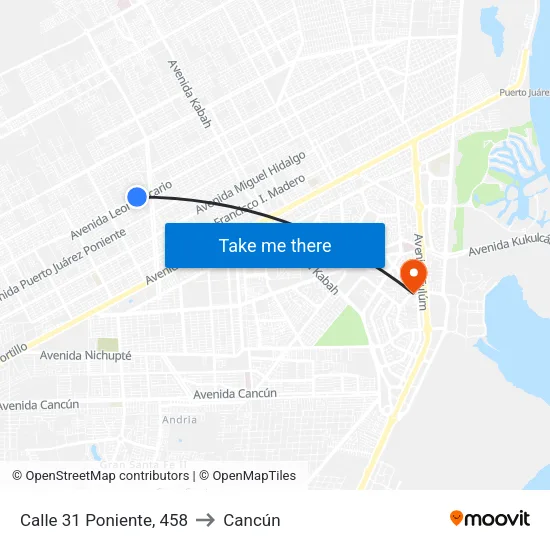 Calle 31 Poniente, 458 to Cancún map