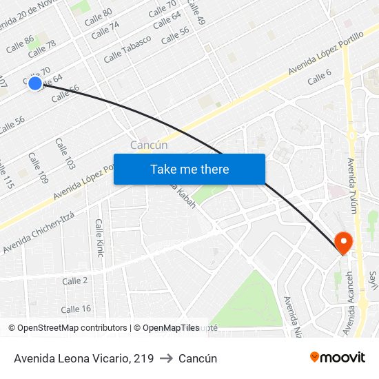 Avenida Leona Vicario, 219 to Cancún map
