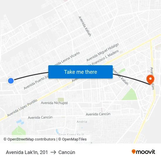 Avenida Lak'In, 201 to Cancún map